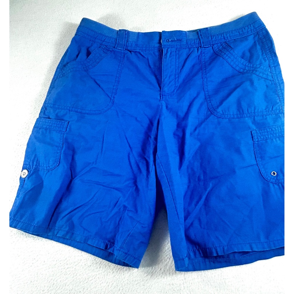 White Stag Mens Royal Blue Cotton Cargo Shorts Size 10 Elastic Waist Casual
